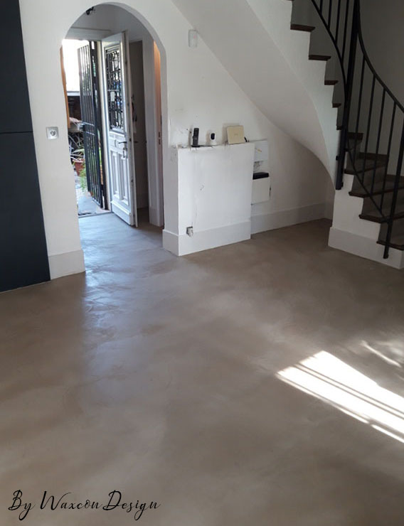 salon sejour en beton cire corde